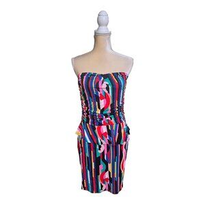 VOOM by Joy Han Avery Strapless Mini Dress Size L Large Multicolor Stripe